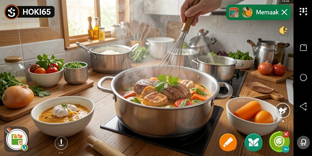 Tampilan antarmuka permainan Memasak yang menarik.