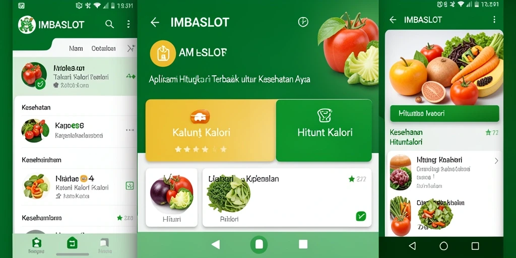 Screenshot antarmuka utama IMBASLOT menampilkan fitur Hitung Kalori.