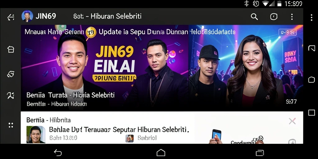 Tampilan antarmuka aplikasi Hiburan Selebriti JIN69 yang menarik dan informatif.