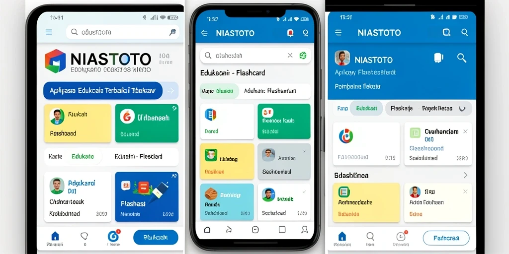Antarmuka aplikasi NIASTOTO dengan fungsi Flashcard yang interaktif dan menarik.