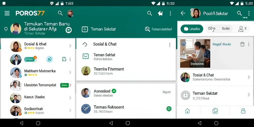 Tampilan antarmuka aplikasi POROS77 untuk mencari teman sekitar.
